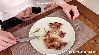 Blonde beauty shares passionate steak desire with intense climax