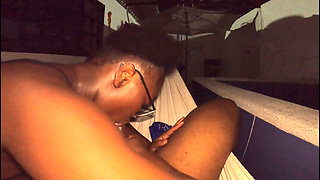 Freaky Afro Ebony Teacher Wearing Glasses Nose & Tits Pierced Big Butt Spits On Cock Backyard Outside Hammock Blowjob - Jhodez1