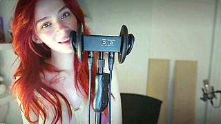 Redheaded pierced teen close up toy show