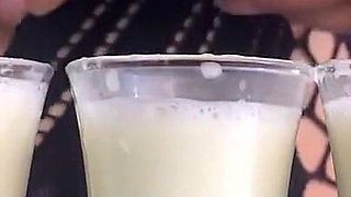 Filling Three Glasses with Fresh Breast Milk From My Full Breasts