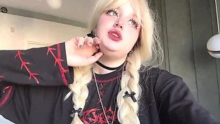 ShyBlanche - Hot Teen Goth Girl Fills Mouth With Real Squirt & Cum in Tight Fishnets - Amateur Homemade 4K