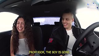 Passionate casting babe shares intense car and butt action on couch