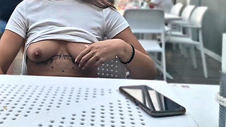 Flashing Boobs in a Restaurant