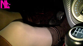 Driving in Nude Pantyhose and Bworn Buckled Pumps