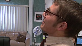 Horny secretary flaunts her raw muff for super naughty