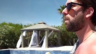 Step daddy gives a dark haired female an intense rimjob at