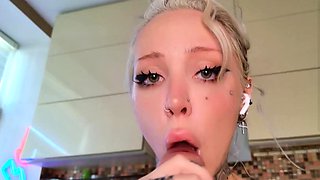 Big cock brunette MILF sucks a big cock POV