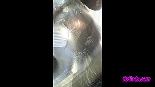 Nyllady Driving and Revving Her Bravo in High-heeled Boots and Black Ballet Flats