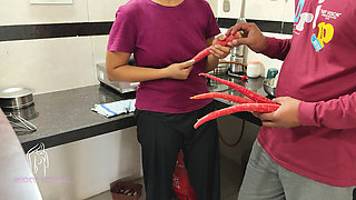 She started chewing the soft carrot-like land as a pudding