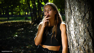 Sexy Russian Babe Smoking Cigarette Indoor Studio