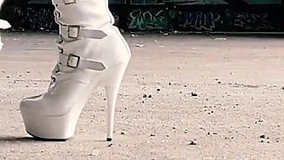Walking and Teasing in My White Boots - Parts 1 and 2