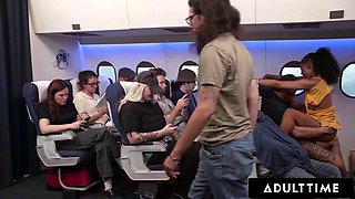 ADULT TIME - Olivia Jay Flashes Tits  Fingers Pussy On Plane! Gets Caught  Fucked Hard By Seatmate