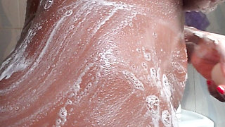 In the Shower Bathing, Massaging Boobs and Fingering Pussy Ass in Doggy Style