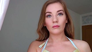 Horny busty blonde babe with big boobs