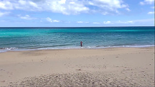 Naked Beach MILF Helps a Jerking Stranger - Cum on Her Ass