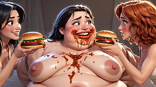 Obese Ugly Slave Covered in Food - Humiliated by Gorgeous Mistresses