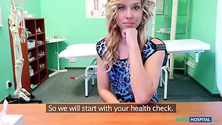 Blonde Beauty Undergoes Steamy Office Exam at Fake Hospital, Intense Pussy Fingering and Pounding,