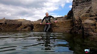 Ocean Rope Bondage with Ballgag in Wetsuit