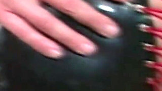 Wild BDSM Slave Licks Bowl in Leather and Fishnets