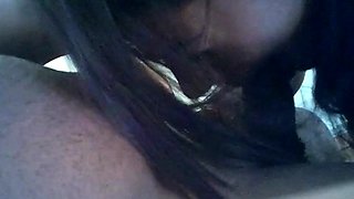 Dark haired amateur blowjob and handjob in fake taxi