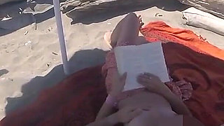 Risky Handjob on the Canary Beach Caught Reading a Book - Misscreamy