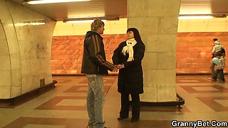 He picks up and doggy-fucks big tits mature fatty