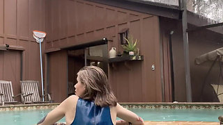 Worship Me in Latex! I Slip Into the Pool Wearing Nothing but My Sheer Blue Latex Catsuit