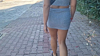 Stepdaughter Flashes Her Tits, Ass and Pussy Outdoors While Walking Around Town