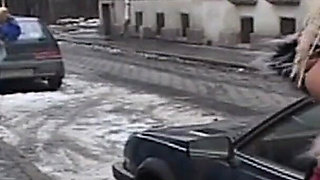 Snowy Exhibitionist Flashes Pussy and Ass in Public