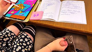 Marshmallow Sweets High School Teen Compilation: Under-Table Math Class Handjobs Evolve to Blowjob