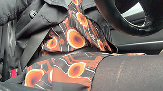 Elegant Stepmom Drives to the Office Wearing Tights and a Beautiful Dress