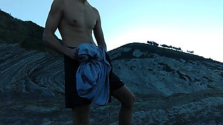 Horny Slim Brown Guy Jerks off Hard in a Heavenly Place Under the Sunset