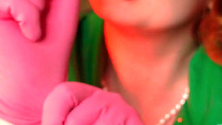 Pretty pin up model Arya and pink latex household gloves