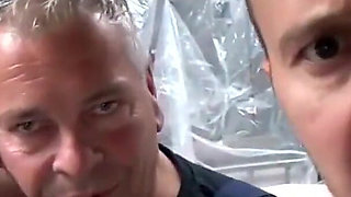 Two hot workers fucked by boss and get milked