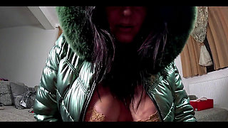 Shiny Leggings Cameltoe, Downjacket Play & Anal Plug Solo Fetish