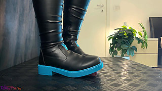 Miku Bootjob in Black and Blue High Boots - Cock Balls Crush Trample, Shoejob, Bootjob, CBT, Ballbusting, Trampling, Stomping