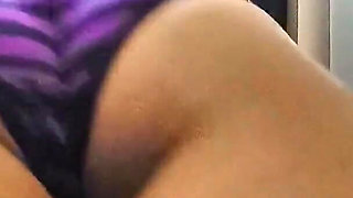 Fit Petite Asian Showing off Her Black and Purple Striped Underware - Panty Party Vol 4