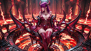 Purple-Haired Demon Queen! A Forbidden Feast on the Magma Throne, Red-Black Armor Clinging to Scorching Skin!