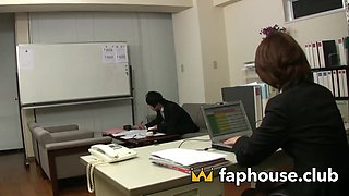 Japanese office mega-bitch celebrates with her playmate - greatest XXX!
