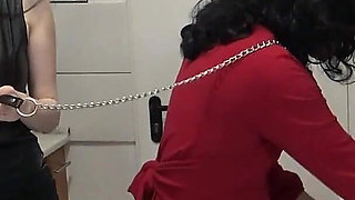 Giant Gothic Mistress Trains Her Little Transvestite to Clean!