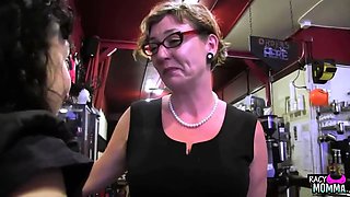 Stockinged chesty stepmom masturbating before dildo