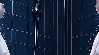 Nude Woman Shower Head Pressed Firmly to Swollen Clit
