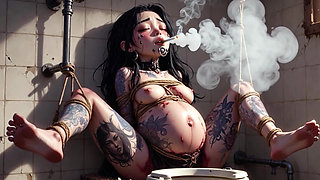 9 Month Pregnant Slave Tied up - Huge Belly on Display