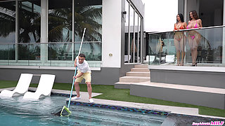 Horny Wives Violet Myers and Raissa Bellini Seduce Young Pool Boy