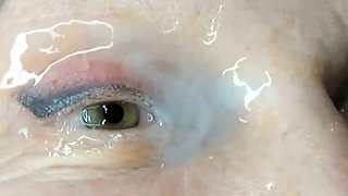 Mature MILF Tania Takes Huge Face Cum Load in Her Eye - Extreme Close Up