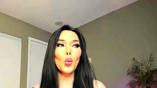 Tranny with Big Tits Jerking Off her Big Cock