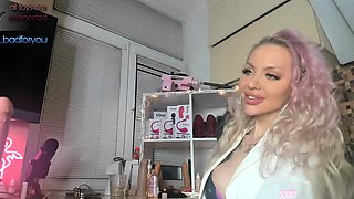 Big Boobed Blonde Masturbates With A Dildo In The Bathroom
