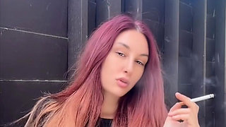 Smoking Outdoor Along Hair Fetish and Boobs Flash