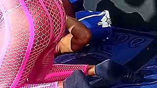 Bad Bitch in Pink Pantyhose Rides Huge Cock