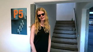 Bold girl gets punished with facials after being caught naked in the parking garage